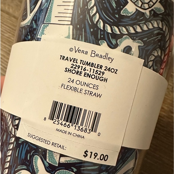 Vera Bradley 24oz. Double Wall Tumbler with Straw Pattern Shore Enough - Picture 5 of 6